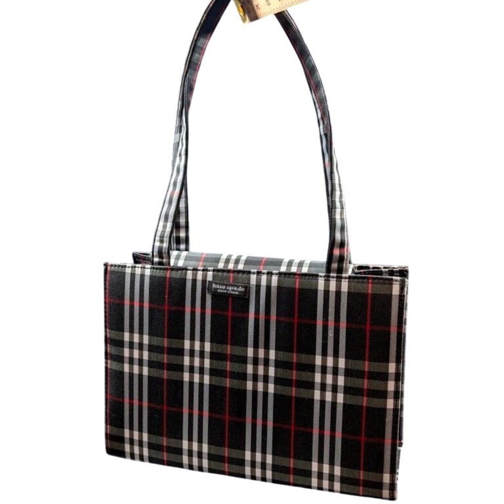 Kate Spade New York Tartan Plaid Tote Bag Shoulder Purse Leopard Lining~Vintage